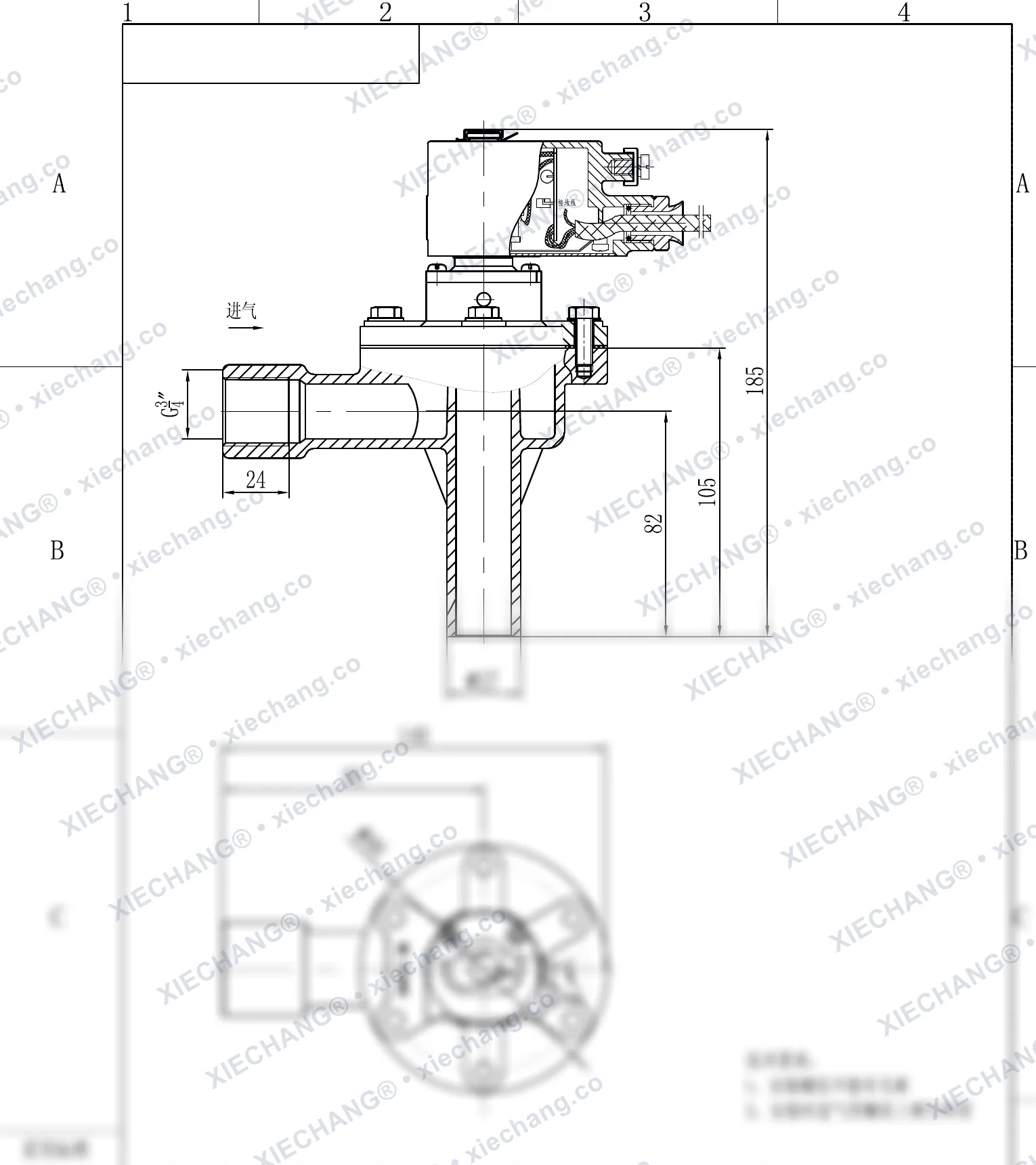 DCF-F-2L-B · 3/4" · شیر پالسی زاویه‌دار ضدانفجار (2L-B) — نقشه نصب