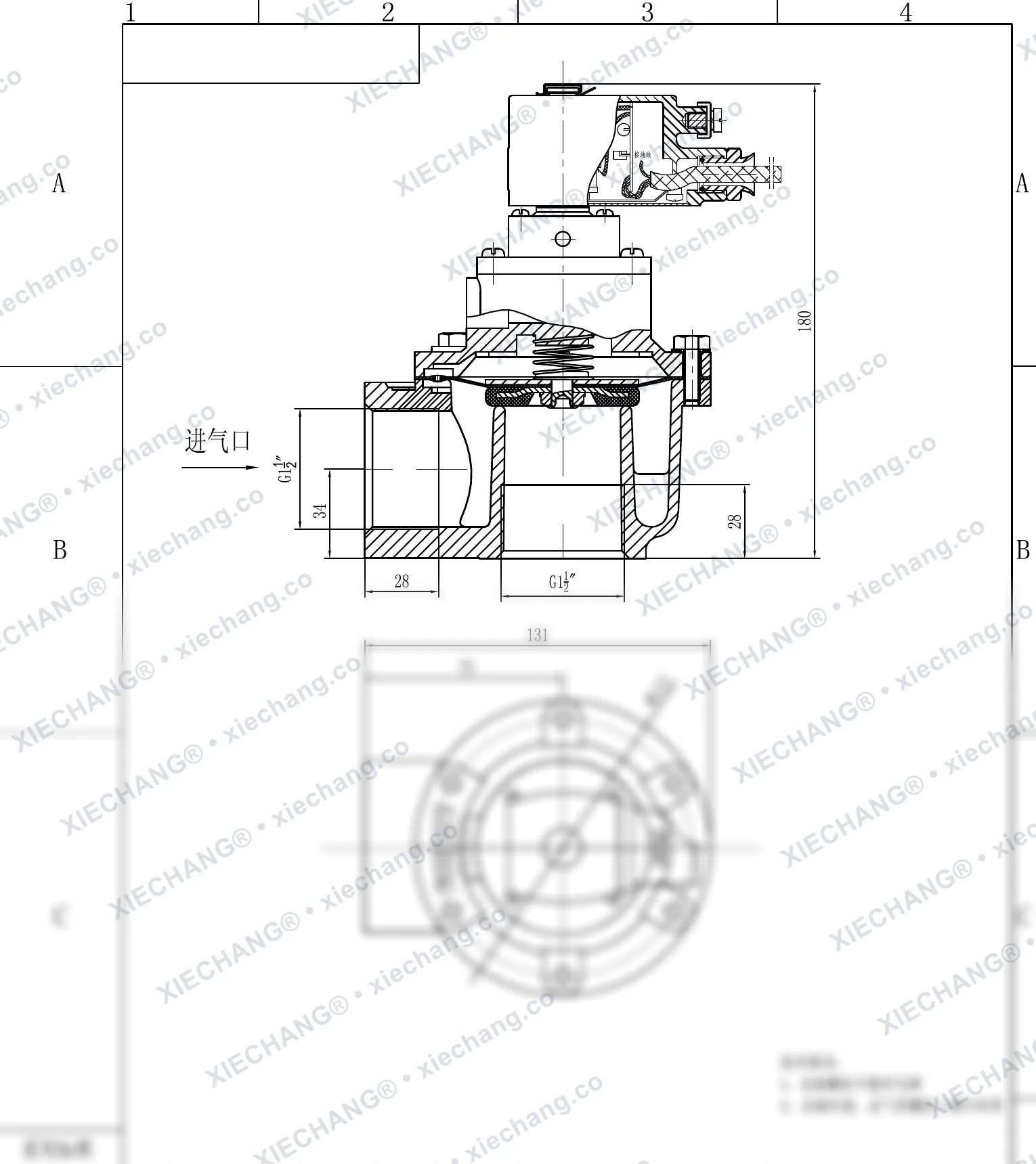 DCF-F-Z-40S · 1½" (DN40) · شیر پالسی زاویه‌دار ضدانفجار — نقشه نصب