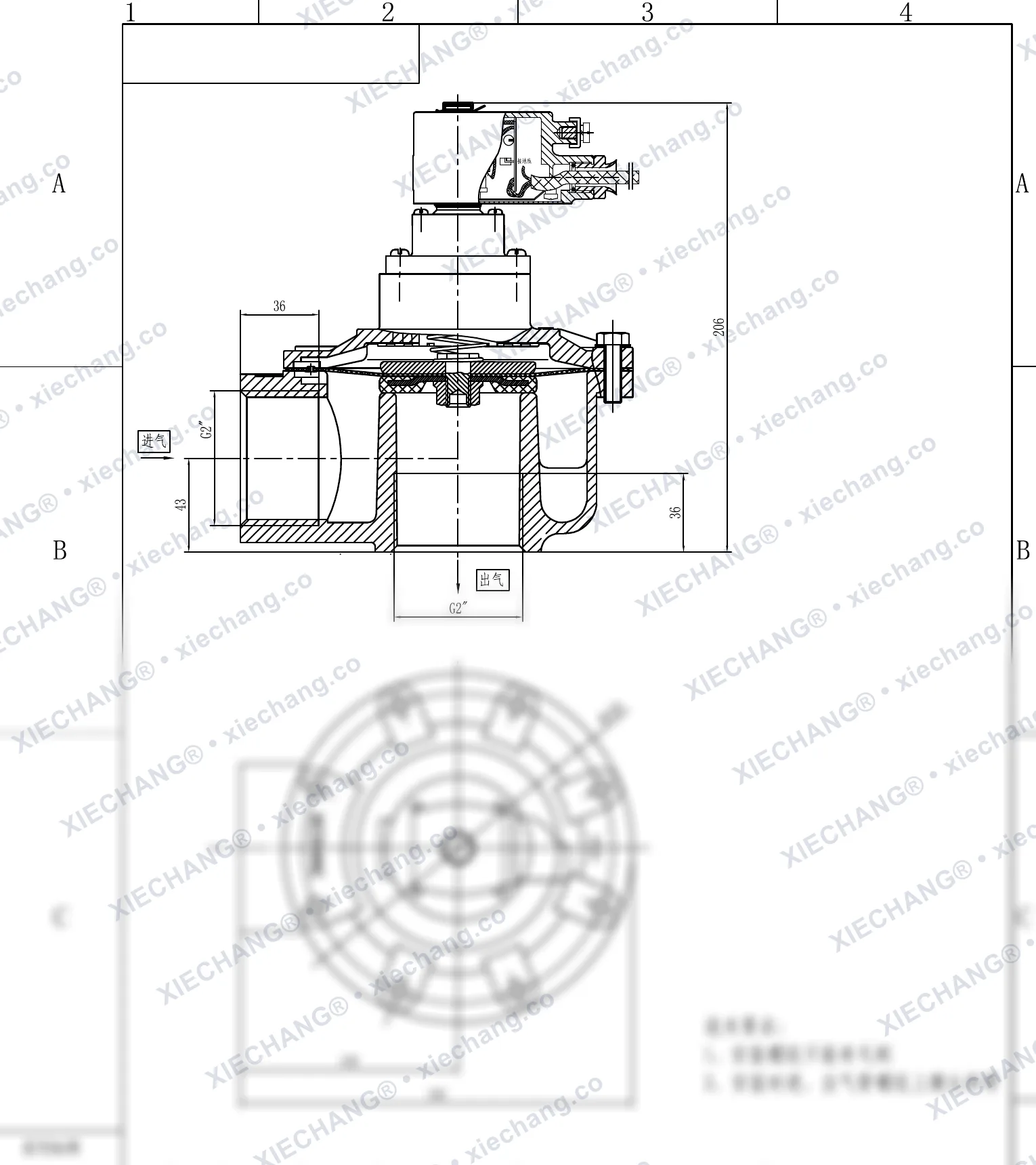 DCF-F-Z-50S · 2" (DN50) · شیر پالسی زاویه‌دار ضدانفجار — نقشه نصب