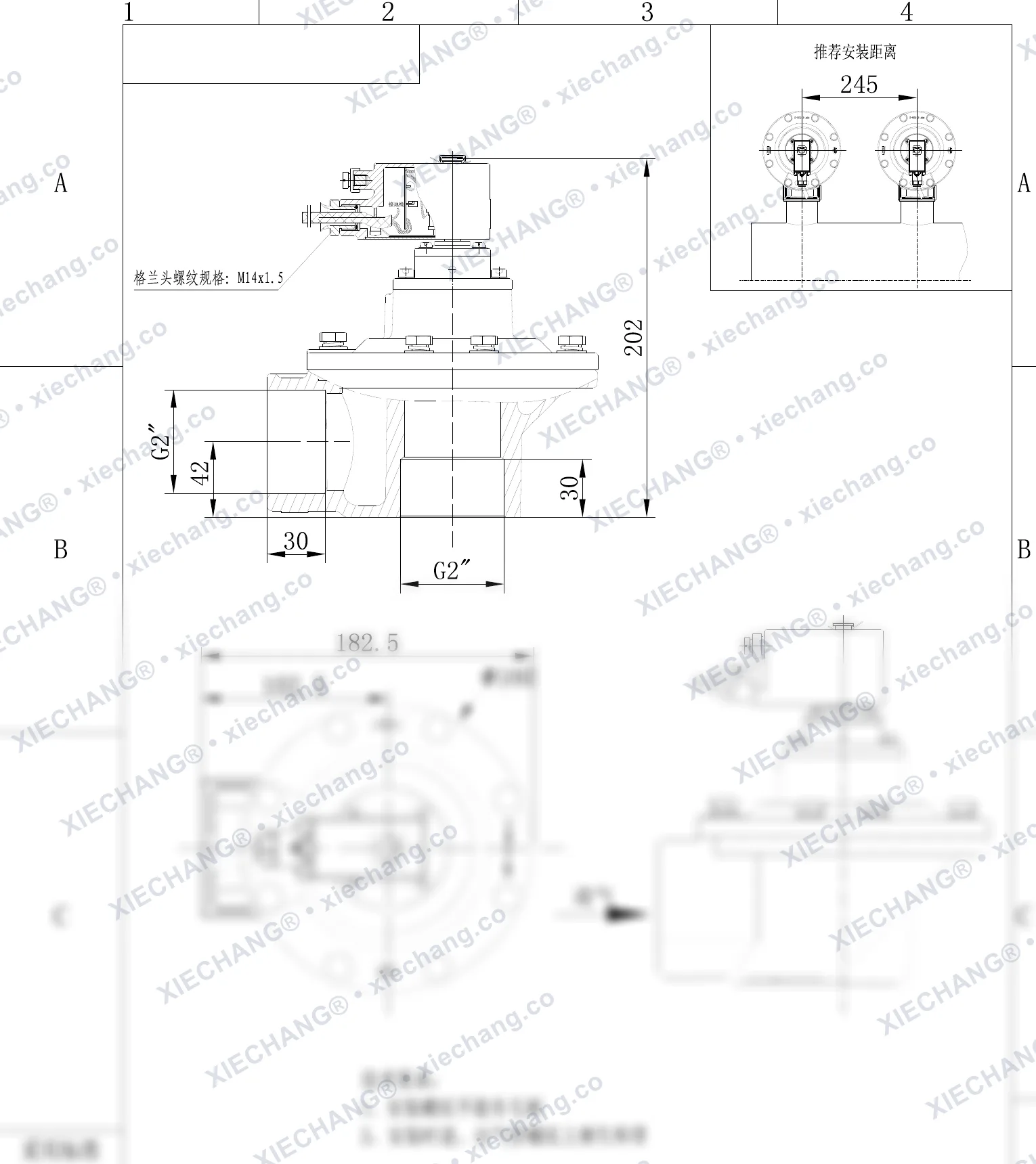 DCF-F-Z-50S-C · 2" · شیر پالسی زاویه‌دار ضدانفجار (right-angle) — نقشه نصب