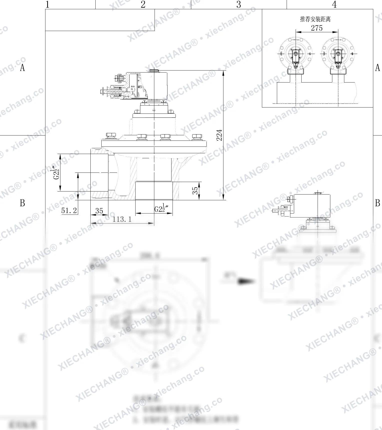 DCF-F-Z-62S-C · 2½" · شیر پالسی زاویه‌دار ضدانفجار (right-angle) — نقشه نصب
