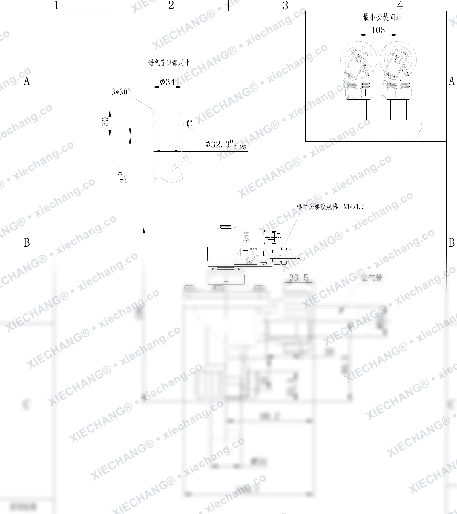 DCF-F-ZM-25-C · 1" · شیر پالسی رزوه نر ضدانفجار (male-thread) — نقشه نصب