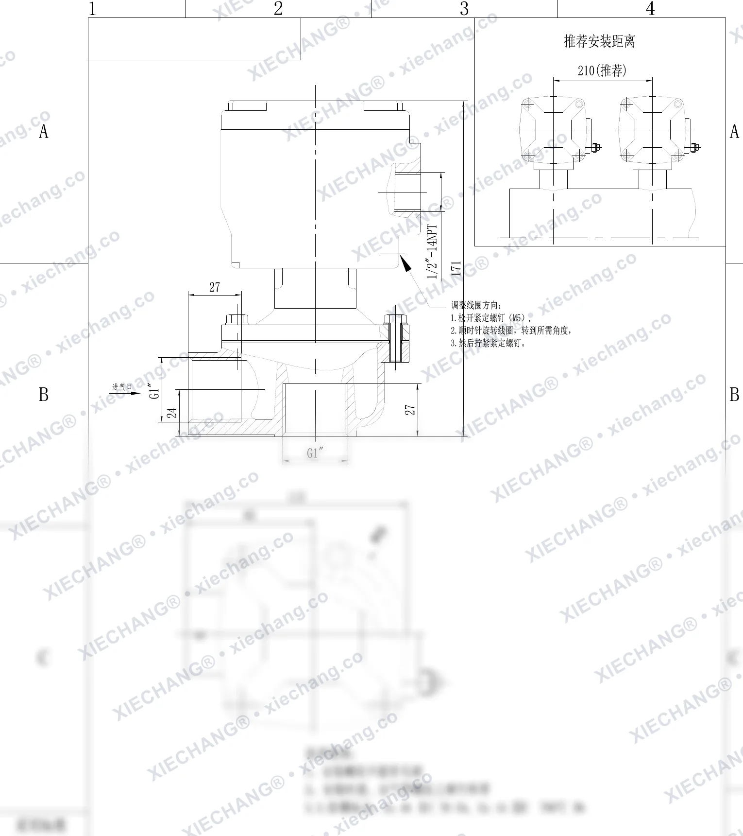DCF-F2-Z-25 · 1" · شیر پالسی زاویه‌دار ضدانفجار — نقشه نصب