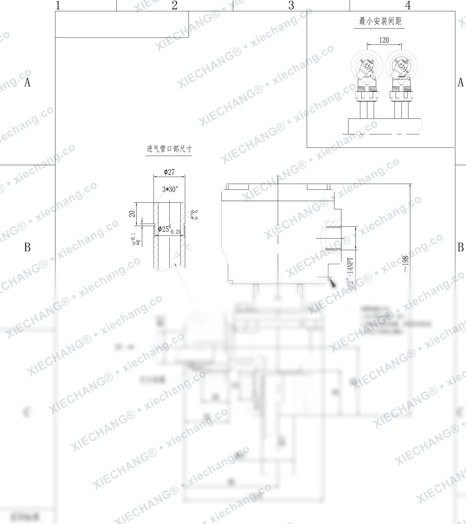 DCF-F2-ZM-20 · ¾" · شیر پالسی زاویه‌دار رزوه نر/کوپلینگ ضدانفجار — نقشه نصب