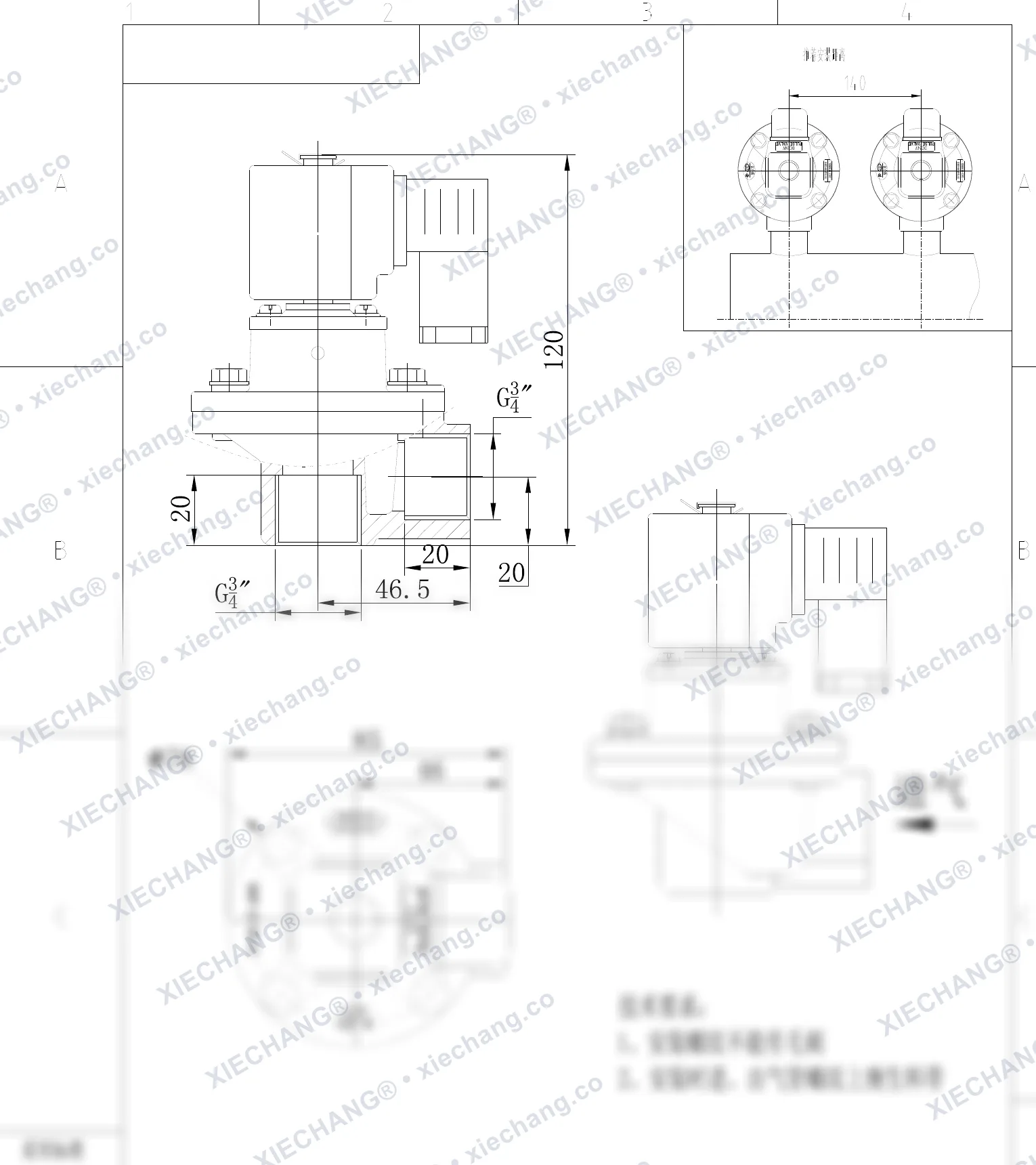 DCF-Z-20-C(304) · 3/4" · شیر پالسی زاویه‌دار (right-angle) — نقشه نصب