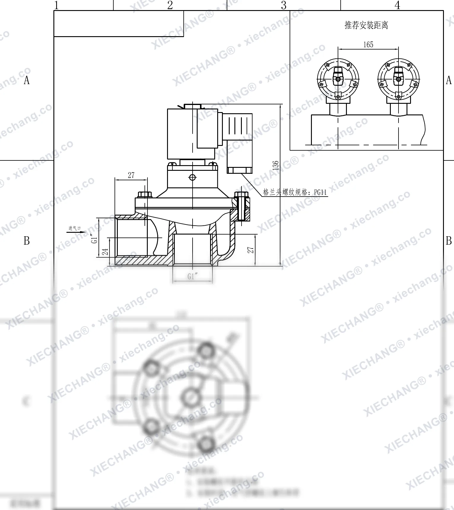 DCF-Z-25 · 1" · شیر پالسی زاویه‌دار — نقشه نصب