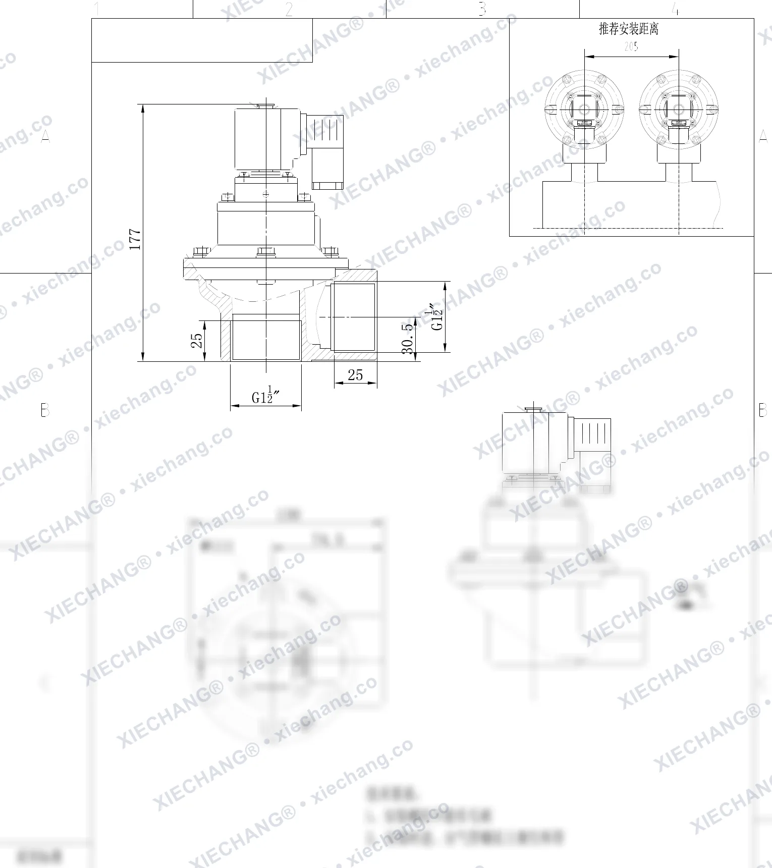 DCF-Z-40S-C · 1½" · شیر پالسی زاویه‌دار (right-angle) — نقشه نصب