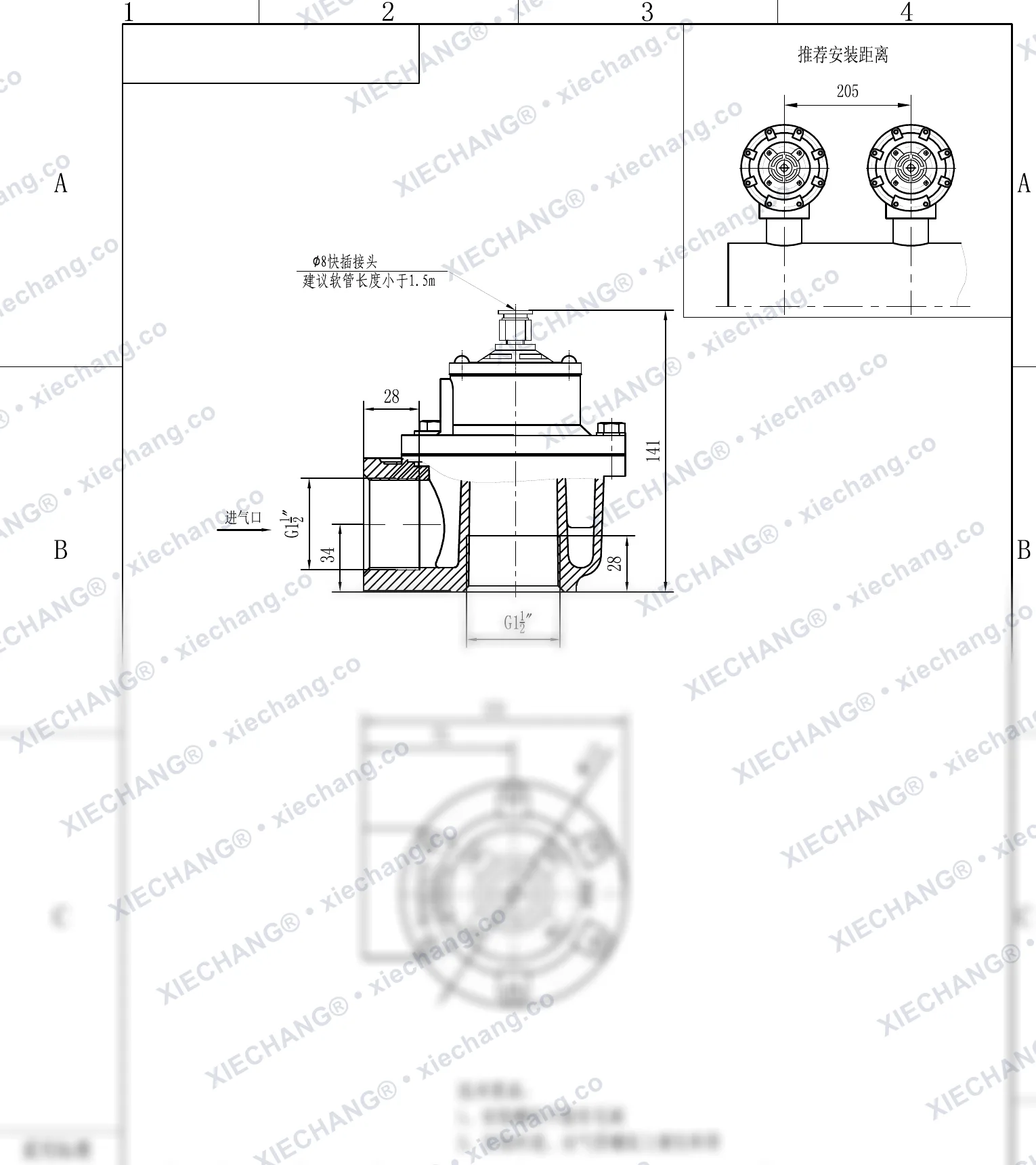 DCF-Z-40S-DXK · 1½" · شیر پالسی زاویه‌دار (پایلوت‌دار DXK) — نقشه نصب