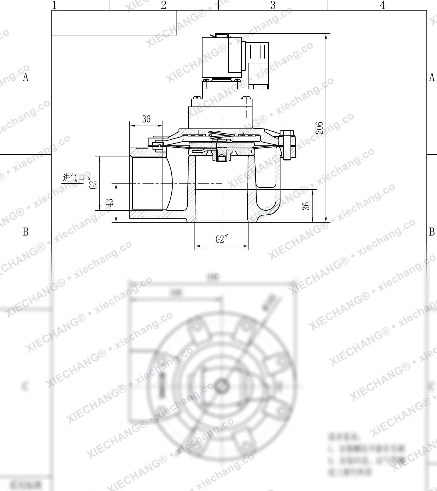 DCF-Z-50S · 2" (DN50) · شیر پالسی زاویه‌دار — نقشه نصب