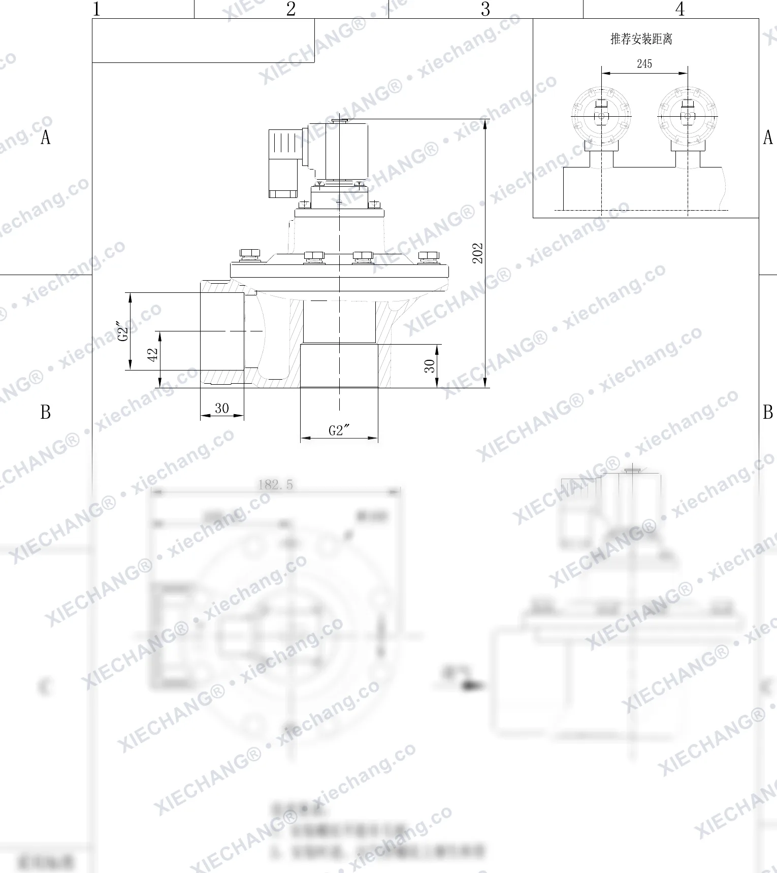 DCF-Z-50S-C · 2" · شیر پالسی زاویه‌دار (right-angle) — نقشه نصب
