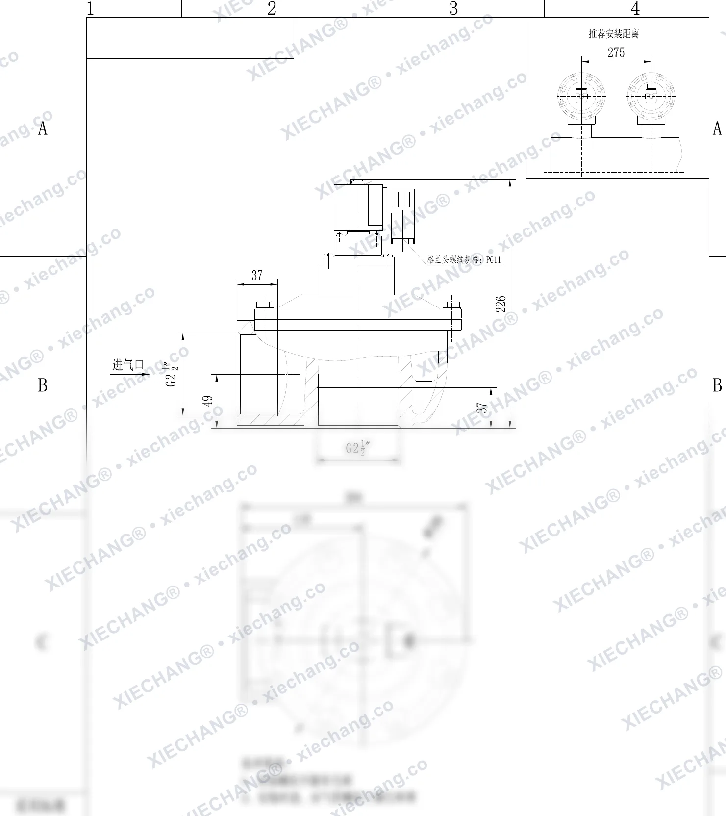 DCF-Z-62S · 2.5" · شیر پالسی زاویه‌دار — نقشه نصب