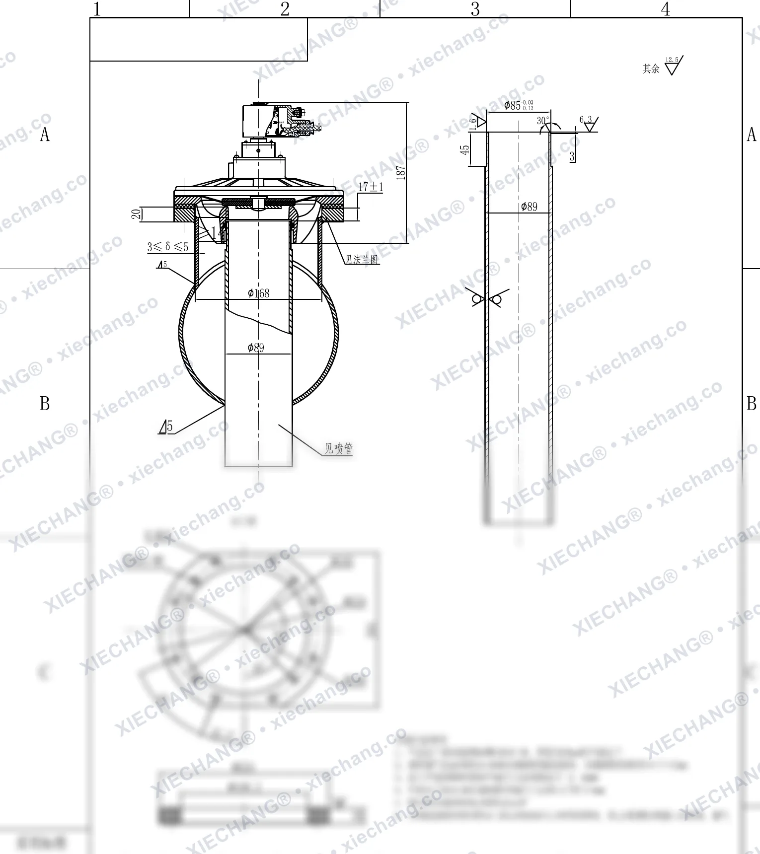 DMY-F-II-80 · DN80 (3") · شیر پالسی غوطه‌ور/مغروق ضدانفجار (با لوله اسپری / فلنج دیواره‌ای) — نقشه نصب