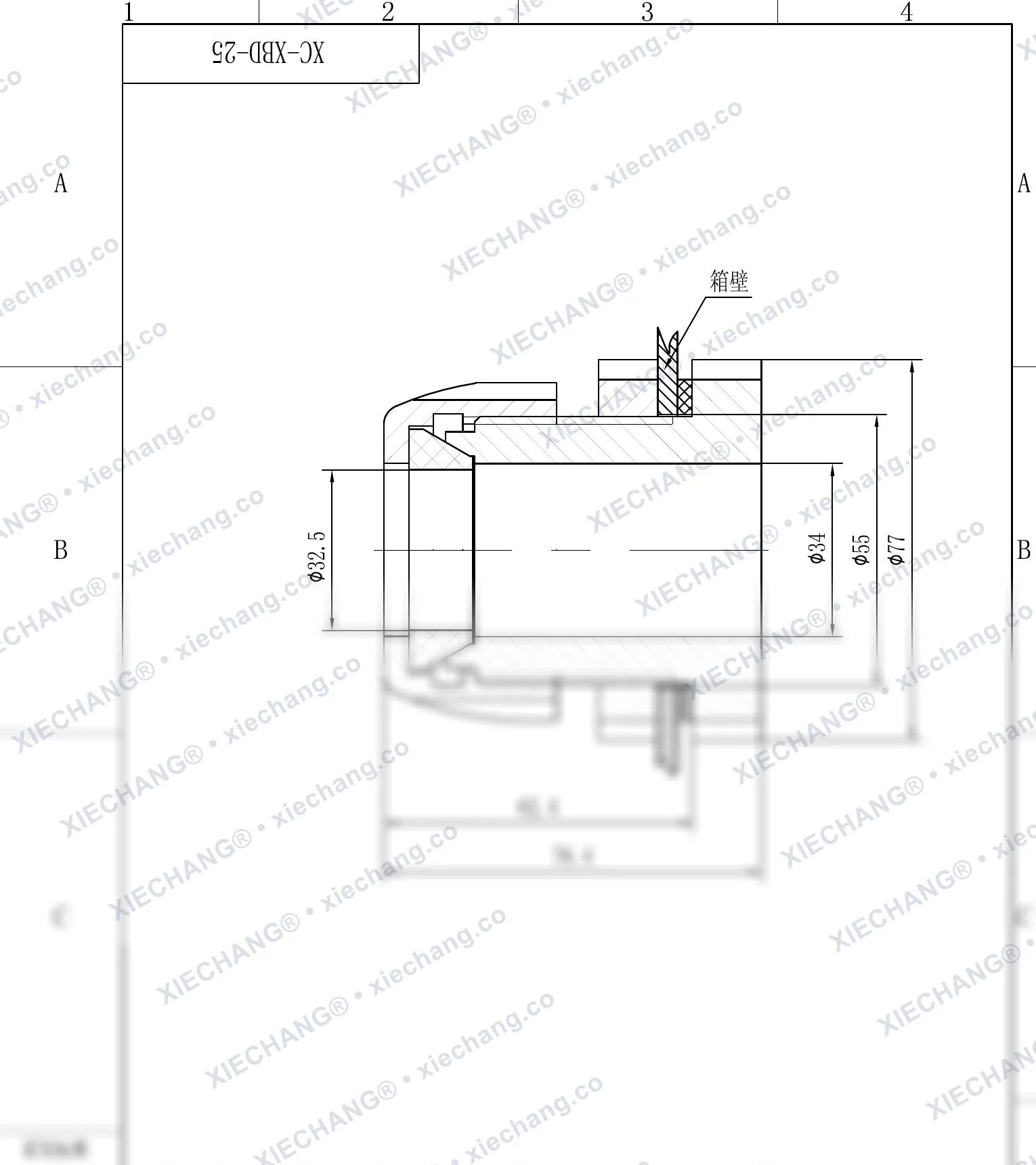 XC-XBD-25 · DN25 · اتصال دیواره‌ای تک‌سر رزوه‌دار (single-thread) — نقشه نصب
