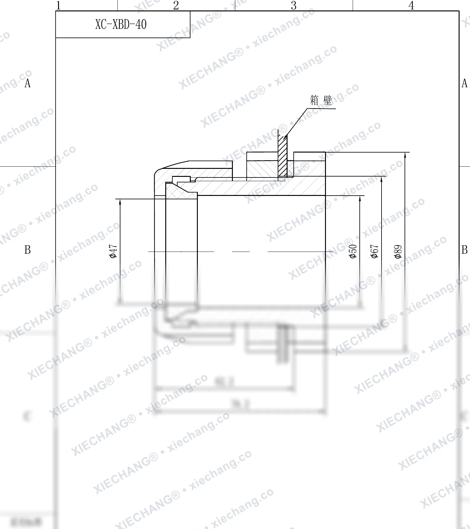 XC-XBD-40 · DN40 · اتصال دیواره‌ای تک‌سر رزوه‌دار (single-thread) — نقشه نصب