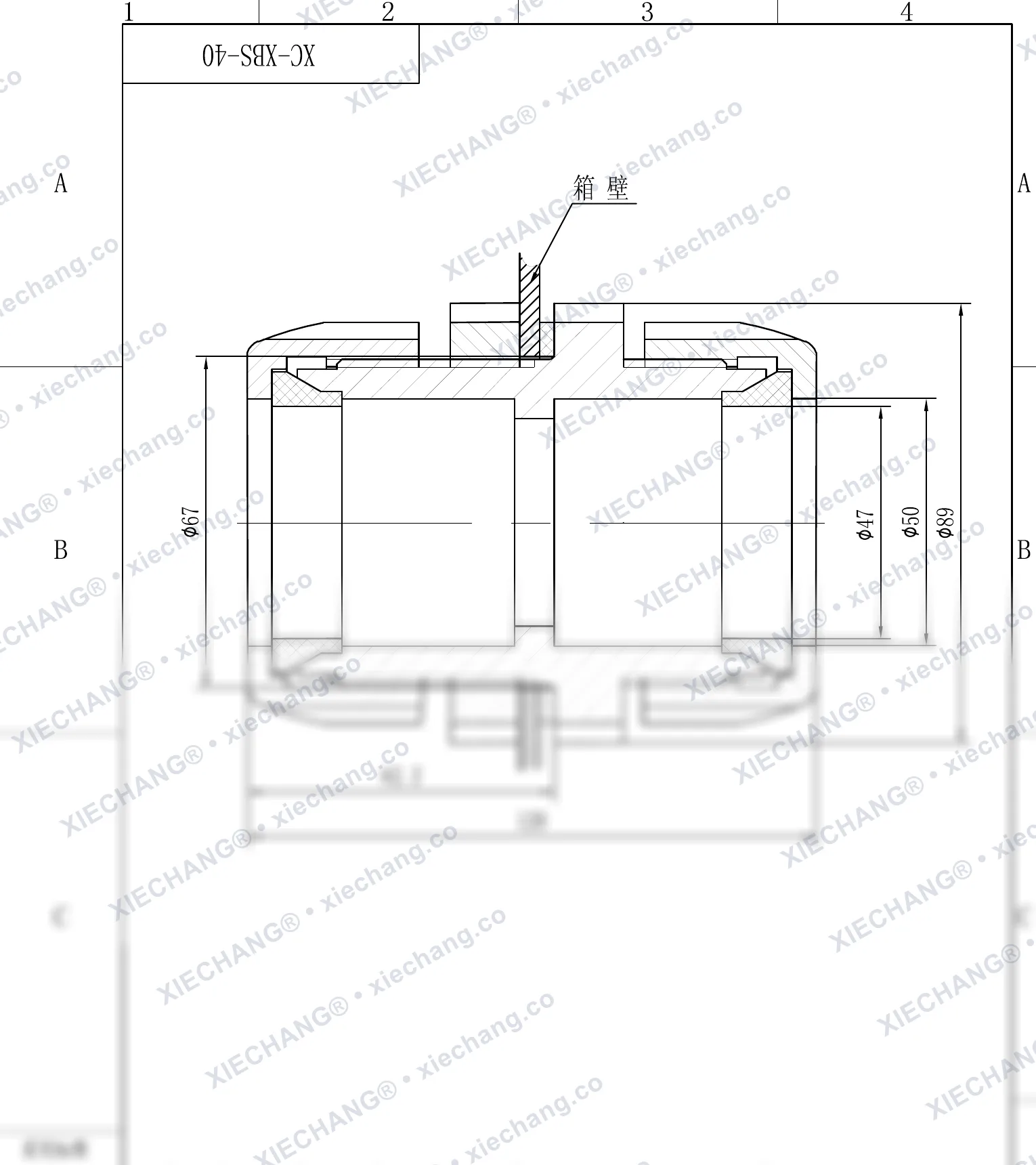 XC-XBS-40 · DN40 · اتصال دیواره‌ای دوسر رزوه‌دار (double-thread) — نقشه نصب